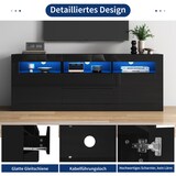 thumbnail of Hochglanz-TV-Schrank 160x35x60 cm mit LED-Beleuchtung, 3 offenen Fächern, 2 Türen, 2 Schubladen in Schwarz
