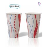 thumbnail of Papptrinkbecher aus Hartpapier rot-blau gestreift mit Eichstrich, Kaltgetränkebecher Retro, 2.000 Stück: Größe - 0,30 l (12oz)