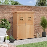 thumbnail of Outsunny Cobertizo de Madera Caseta de Jardín Armario Herramientas de Jardinería con Estantes Doble Puerta Ventanas Techo Asfáltico 127,5x50x164 cm