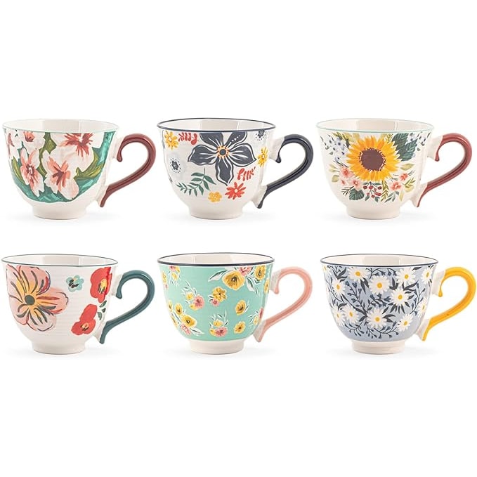 H&H Set 6 Tazze Tè Senza Piattino Creamtea, New Bone China, Decorata, 220 cc