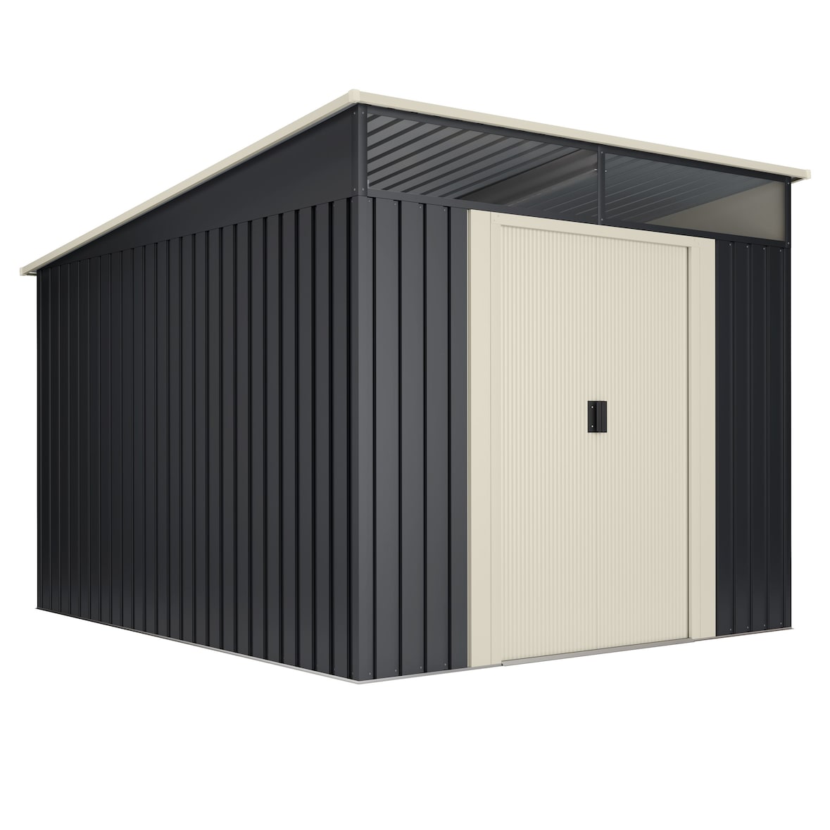 Wasabi - Caseta Jardín Exterior 7,6m2 Stark - Tragaluz de Policarbonato - Gris Antracita y Beige - Puerta Corredera Doble - Techo Inclinado