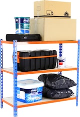 thumbnail of SimonRack Estantería Metálica, 1000x1100x500 mm, 3 Alturas, Bandeja Madera, 200 kg de Punto Flexión, Azul/Naranja/Madera - Maderclick