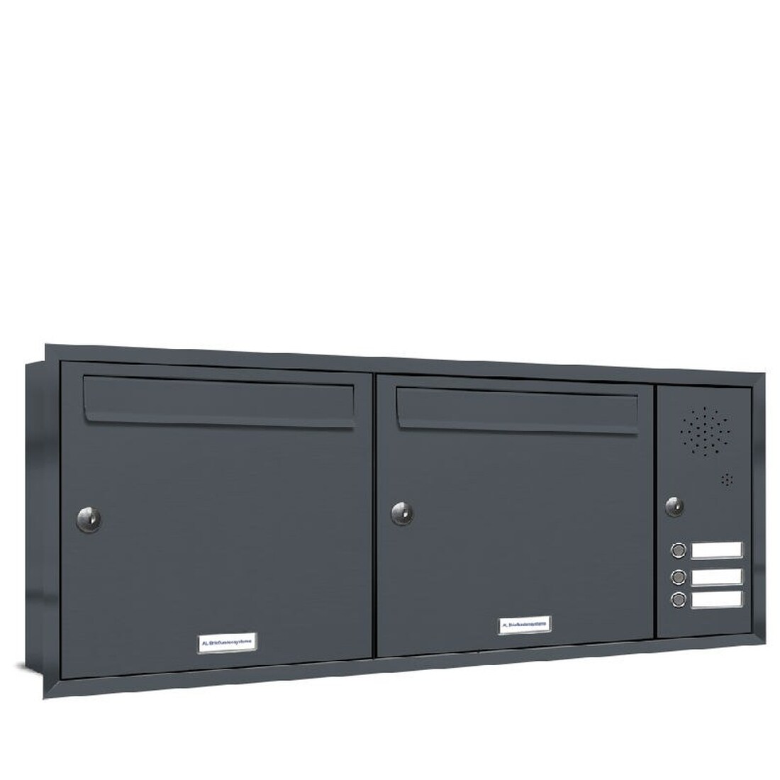 AL Briefkastensysteme 2 Fächer Premium Unterputz Briefkasten Anlage RAL 7016 Anthrazit, Post A4, robust, wetterfest, Artikelnummer: 331P2U2K3SRP7016