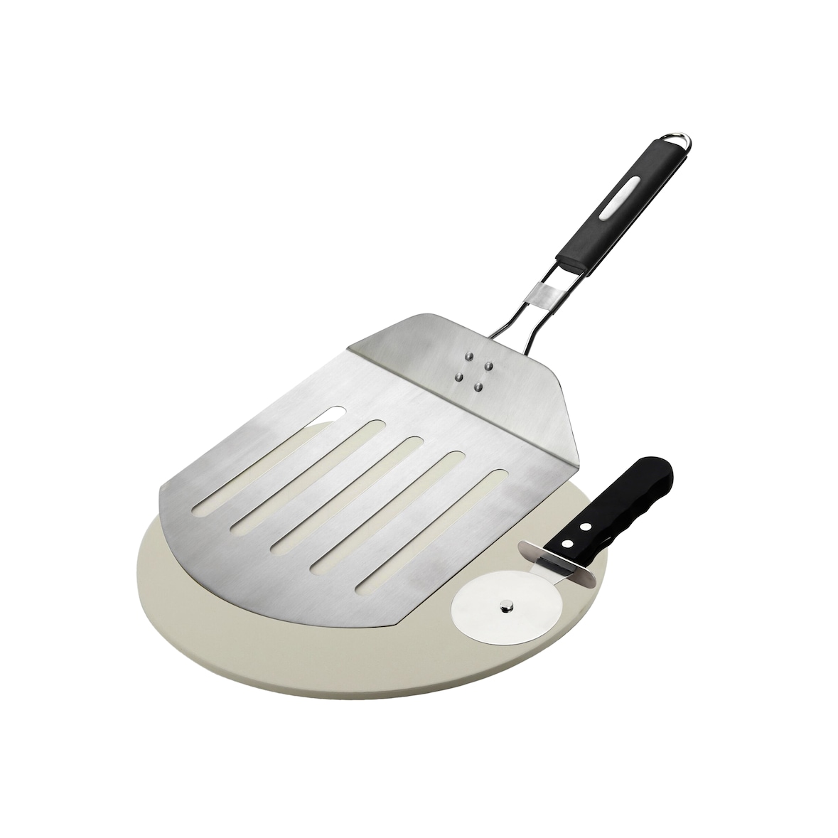 Tarrington House Pizzaset 3-delig, roestvrij staal/polypropyleen, pizzaschep, pizzasnijder, pizzasteen, zilver/zwart