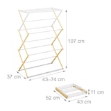thumbnail of Relaxdays Wäscheständer, klappbar, ausziehbar, 11 Stangen, HxBxT: 107 x 43–74 x 37 cm, Bambus & Metall, natur/weiß