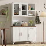 thumbnail of Hochschrank mit rustikalem Design und weißer Holzmaserung 114x40x190, 5 Türen,1 Schublade und 2 offene Fächer für Stauraum in Wohnzimmer und Esszimmer