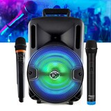 thumbnail of Encente DJ sur batterie DJOON08 - 400W à LEDs RVB USB/SD/Bluetooth, 2 Micros VHF pour Karaoké, Soucoupe OVNI
