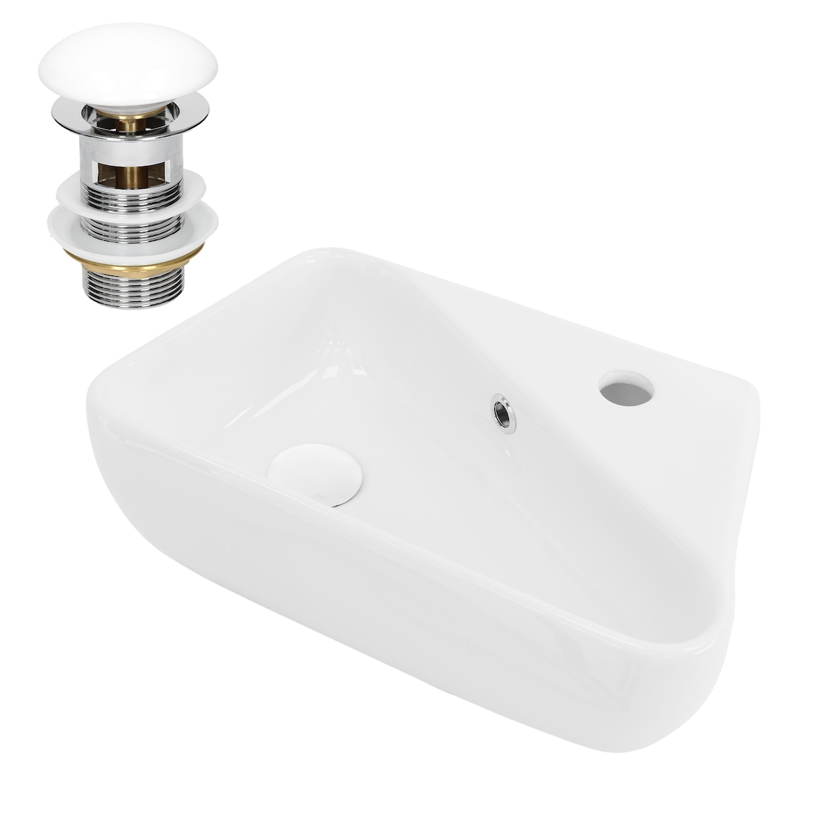 LuxeBath ML-Design Mini-Waschbecken Keramik Weiß 45 × 27 × 13 cm, eckig, Hahnloch rechts, mit Überlauf – Aufsatz-/Hängewaschbecken