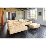 thumbnail of KAWOLA Sofa NELSON Ecksofa Leder beige mit motorischem Sitzvorzug und Hocker Recamiere links