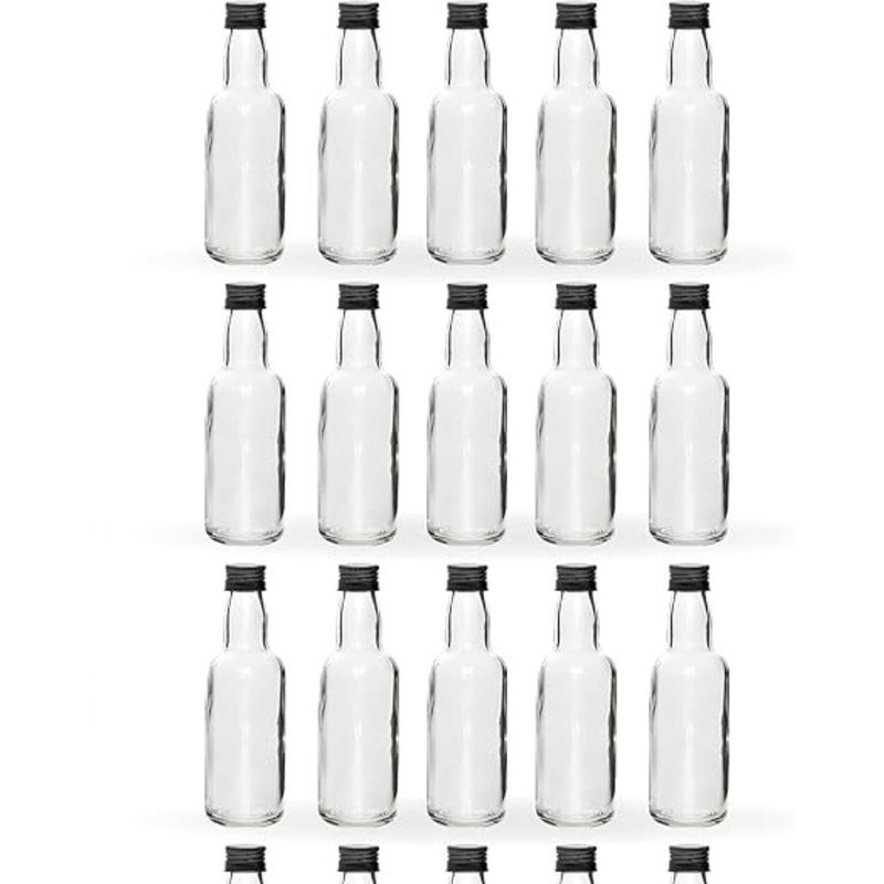 20 Mini Glasflaschen 40ml mit Schwarzem Schraubverschluss, Ideal für Alkoholproben, Hochzeiten, Geschenke und Events