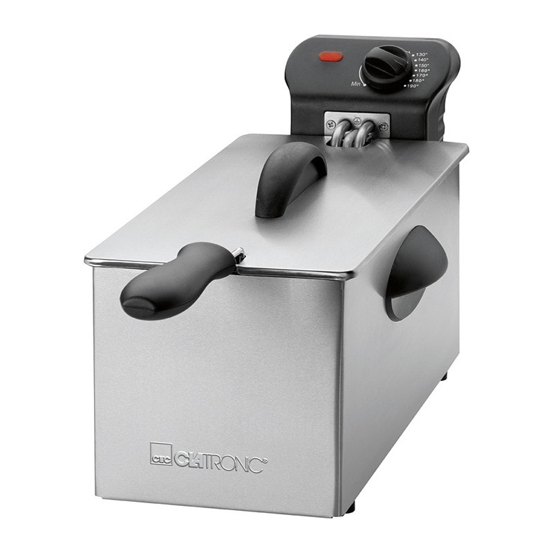 Clatronic FR 3586 Freidora Eléctrica, 3 L, Caja, Tapa y Resistencia Acero Inox., Desmontable, Termostato Regulable, 2000W, Argento