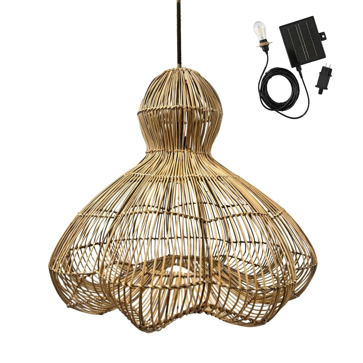 Lumisky Suspension solaire bohème RONDA SOLAR H60cm Rotin Beige