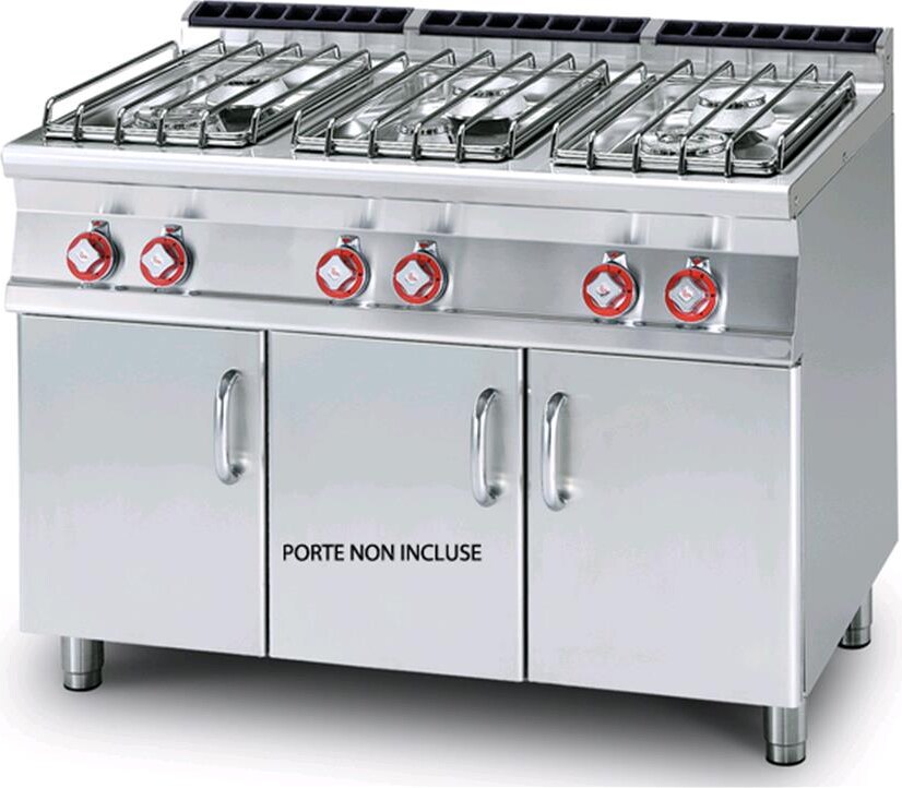 Piano Cottura Cucina A Gas - Mod. Pc/712GpM - N. 6 Fuochi - Linea 70 - A Giorno - Con Fiamma Pilota - Dimensioni: Cm L 120 X P 70,5 X H 90 -