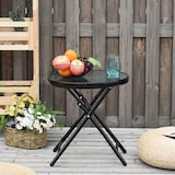 thumbnail of Mesa de Cristal Redonda Plegable con Hebilla de Seguridad Jardín Ø45 cm Negro