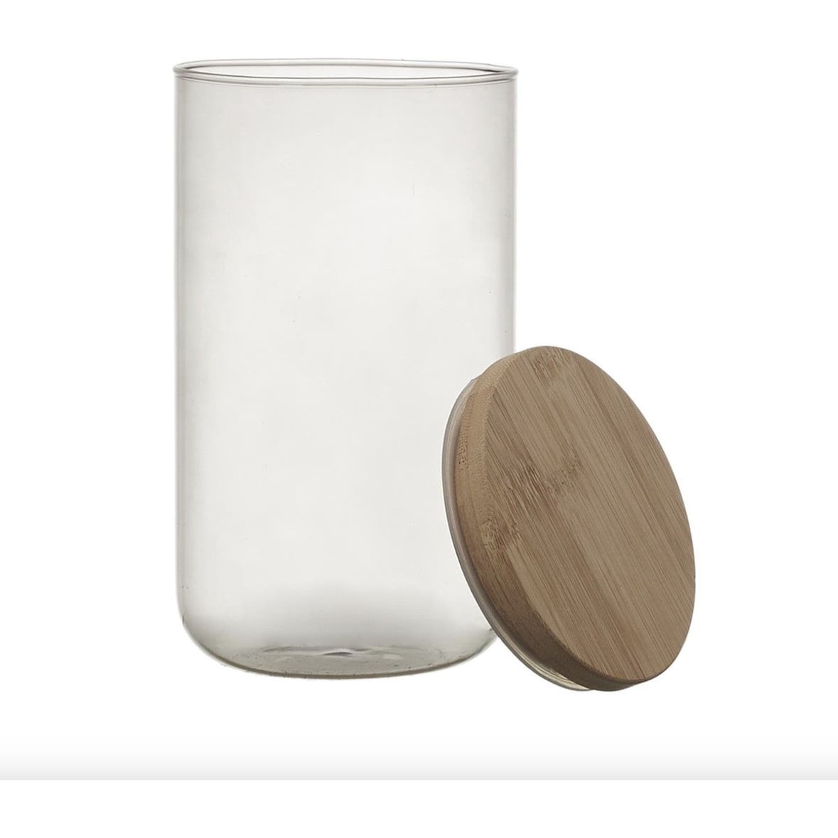 Frasco de vidro com tampa de bambu - 1 litro - ø 10 x 18,4 cm - Selo hermético - Transparente