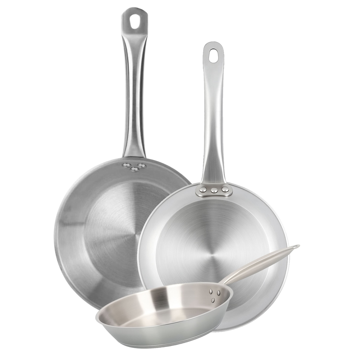 WellHome - Set de 3 Sartenes Ø20/24/28cm en Acero inoxidable, Aptas para inducción y SIN antiadherente