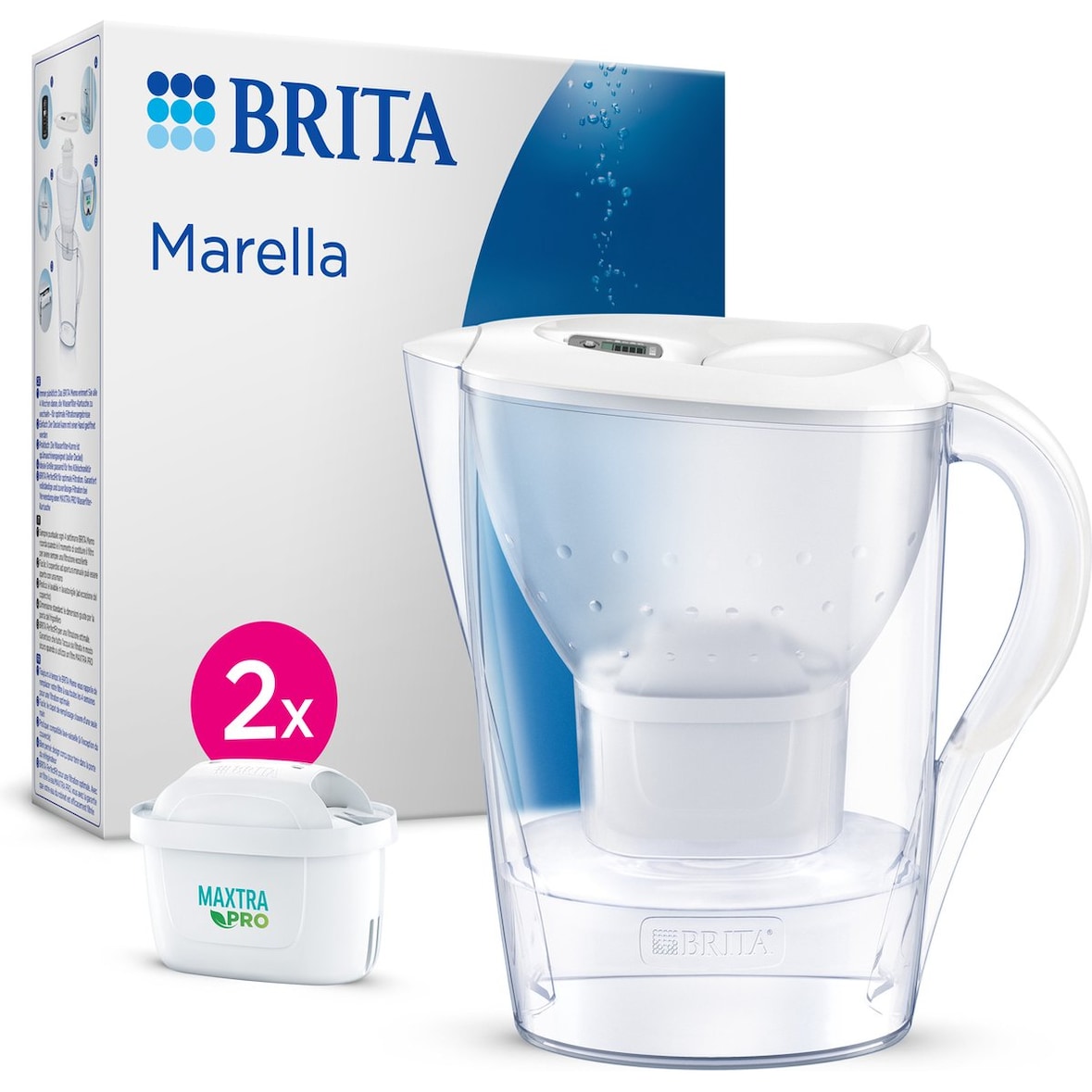 BRITA Jarra con Filtro de Agua Marella Blanca 2,4 L Incl. 2x Cartuchos MAXTRA PRO All-in-1