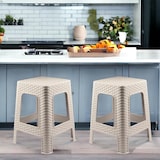 thumbnail of 2 bancos de plástico empilháveis ​​modernos estilo rattan para ambientes internos e externos - 36x36x45cm (2, bege)
