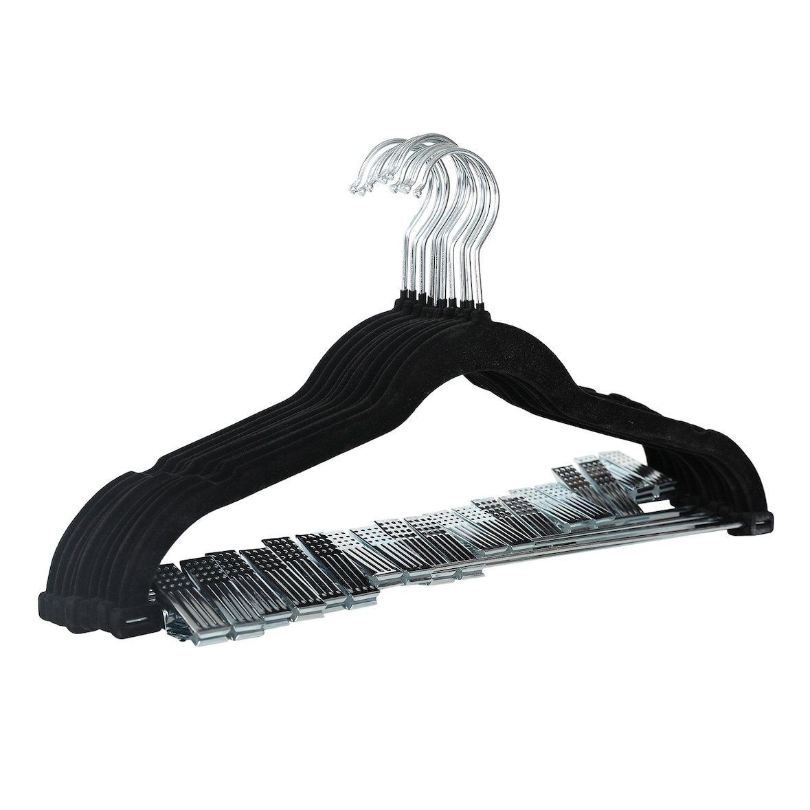 SVITA 10er Set Kleiderbügel Hosenbügel mit Clips und Samt-Bezug Schwarz