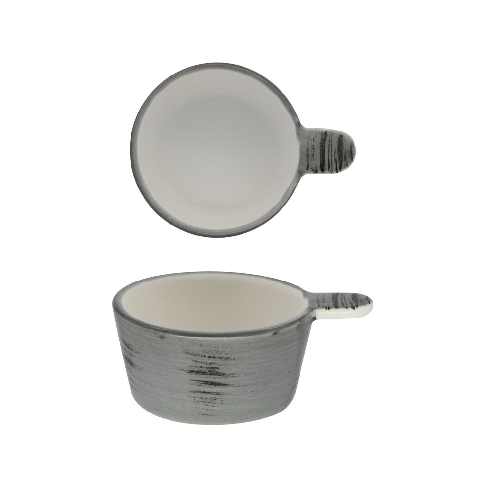 Bol gris Justcolor con asa, 11 x 8,5 cm, altura 4,1 cm, porcelana satinada, decoración de mano de leona, paquete de 6