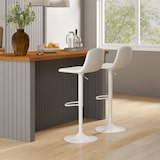 thumbnail of HOMCOM juego de 2 taburetes altos de cocina regulable en altura 84-104 cm con respaldo y reposapiés tapizado en PU giratorio en 360° blanco