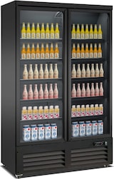 thumbnail of Kühlschrank KONDOR auf Räder | 2x Glastür + LED | 1000 Liter, HxBxT 205x125x70,5cm | 0/+10°C | Schwarz | + CHEFGASTRO Geschirrtuch