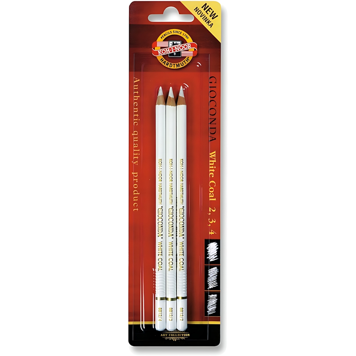 KOH Zeichenkohle Reißkohle Stift Härtegrad 2+3+4 weiß 3er