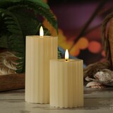 thumbnail of LED Kerze Liv Echtwachs gerillt geriffelt flackernd H:12cm Timer creme
