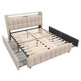 thumbnail of Merax LED Stauraumbett Polsterbett 180x200 Doppelbett aus Leinen mit 4 Schubladen & 2 Steckdosen & 2 USB & Lattenrost Beige