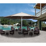 thumbnail of Parasol Meran II, guarda-sol para restauração, Ø 5m poliéster/alumínio branco 28kg ~ bege-creme com suporte