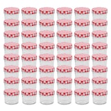 thumbnail of 48 Pcs Pots à Confiture Couvercles Blanc Et Rouge Verre 110 Ml