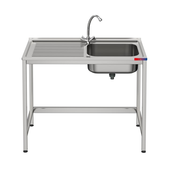 - Fregadero bajo barra 1 seno y 1 escurridor industrial grifo incluido dos aguas  acero inoxidable 1000 x 500 x 850 mm