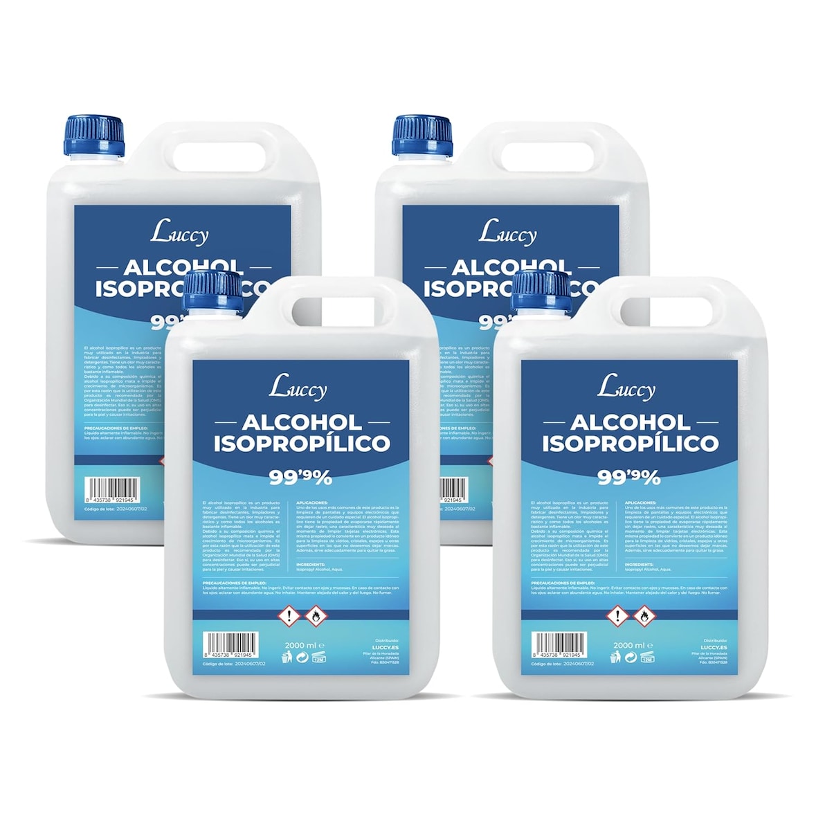 Álcool Isopropílico 99,9% Puro 4 x 2 Litros | Isopropanol | Limpeza de Eletrónica, Superfícies, Impressão 3D