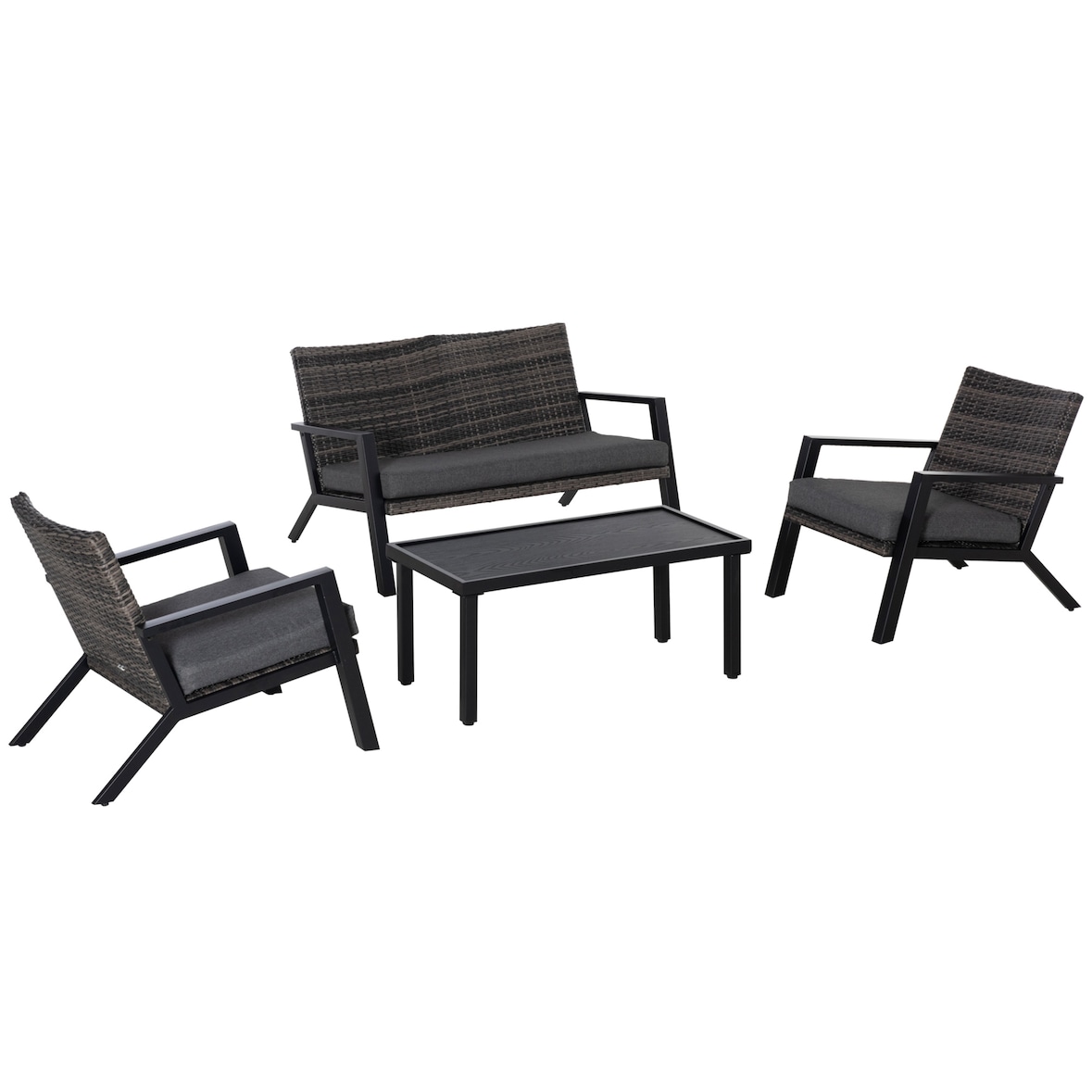 Outsunny Conjunto de Muebles de Jardín de Ratán 4 Piezas Juego de Muebles de Exterior con Sofá de 2 Plazas Sofás Individuales y Mesa de Centro