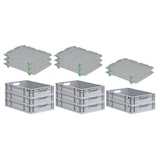 thumbnail of PROREGAL SuperSparSet 8x Eurobox NextGen Economy mit Auflagedeckel & 4x Verschlüsse Grün, Griffe offen, HxBxT 12x40x60cm, 23L, Eurobehälter, Box