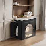 thumbnail of Kücheninsel mit Rollen ausziehbar Weiß+Schwarz 150x80x77  mit LED-Beleuchtung, Stauraumfächern und USB- und Type-C-Anschlüssen, MDF+Glas