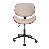 thumbnail of Bürostuhl | HxBxT 90x57x57 cm | Sitzhöhe 43cm | Bugholz Walnuss-Optik Retro drehbar höhenverstellbar MVG | Creme | Drehstuhl Schreibtischstuhl