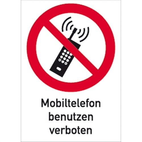 Schild Eingeschaltete Mobiltelefone verb. ISO 7010, Kombischild, Kunststoff, 210x297 mm