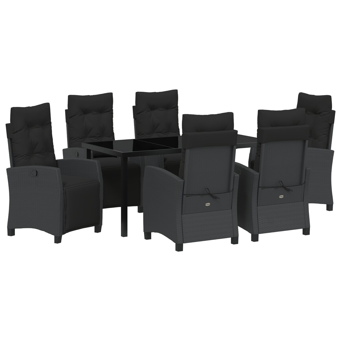 vidaXL 7-teiliges Garten-Esszimmer Set - Schwarz - Poly Rattan