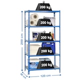 thumbnail of SimonRack Rayonnage métallique, 2000x1200x400 mm, 5 niveaux, tablette métallique, 200 kg au point de flexion, Bleu/Galvanisé - Simonclick