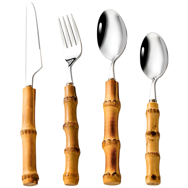 Set de Cubiertos Bambu Natural 24 piezas de Acero Inoxidable EME Mobiliario