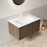 thumbnail of Badezimmer-Waschtisch 41×80×46 cm mit Kunststeinbecken, Holzschrank in Braun Eiche+Weiß, Sanftschließ-Schublade