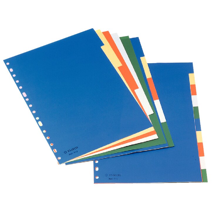 Separadores Multitaladro. DIN A4. Con cartulina índice b/n. 10 pestañas PP, multicolor. Pack de 50