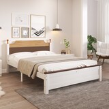 thumbnail of Doppelbett 140x200 cm aus Kiefernholz mit stabilen Mittelfüßen und elegantem Kopfteil – zeitloses Design in Weiß