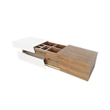 thumbnail of Merax Ausziehbarer Couchtisch, Wohnzimmertisch mit Schubladen, Beistelltisch mit Farbblockstruktur, Weiß und Holzfarbe