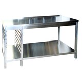 thumbnail of Edelstahl Arbeitstisch mit Aufkantung  mit GN-Winkel links GN1/1 verschweißt  Bautiefe 600mm  mit Grundboden  AISI 304