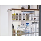 thumbnail of Yamazaki Home Küchenwagen Nischenwagen schmal mit Rollen weiß Rollwagen Metall 3 Ebenen und Holzablage 13x80x47cm