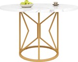 thumbnail of Esstisch rund 100x100x76 cm MDF Marmoroptik mit Metallgestell verstellbare Füße hohe Stabilität für Esszimmer Wohnzimmer Gold
