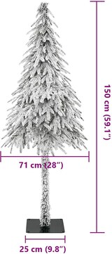 Ein verschneiter künstlicher Weihnachtsbaum mit Ständer.