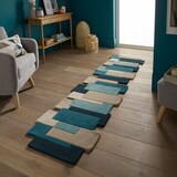 thumbnail of Handgetufteter Wollteppich `Thames Eva` - Geometrisch & Modern. Farbe: Türkis, 60x230 cm | Kadima Design